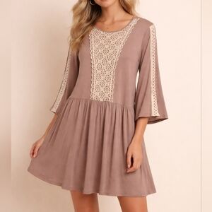 Mittoshop 3/4 Bell Sleeve Crochet Detail Dress